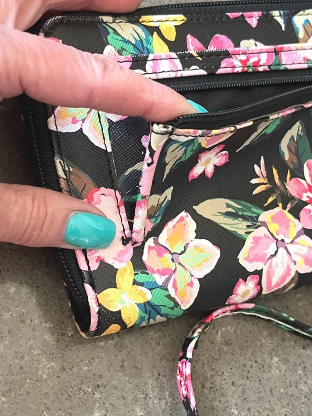 Floral Wristlet Clutch - Pink Floral on Black